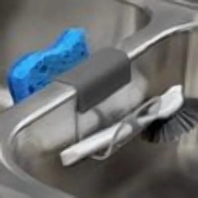 Cora Sponge and Brush Sink Saddle for Double Sink Organization, Gray & Clear
